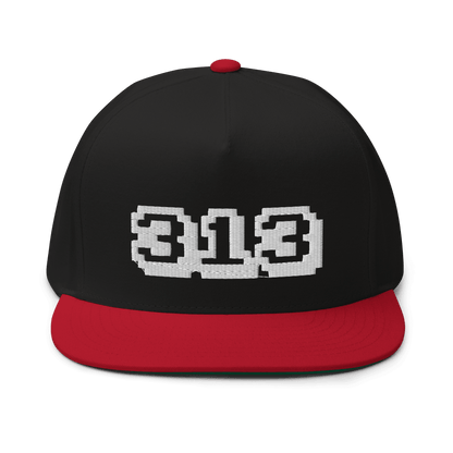 Detroit '313' Flat Bill Cap (Arcade Font) | White/Black Embroidery - Circumspice Michigan