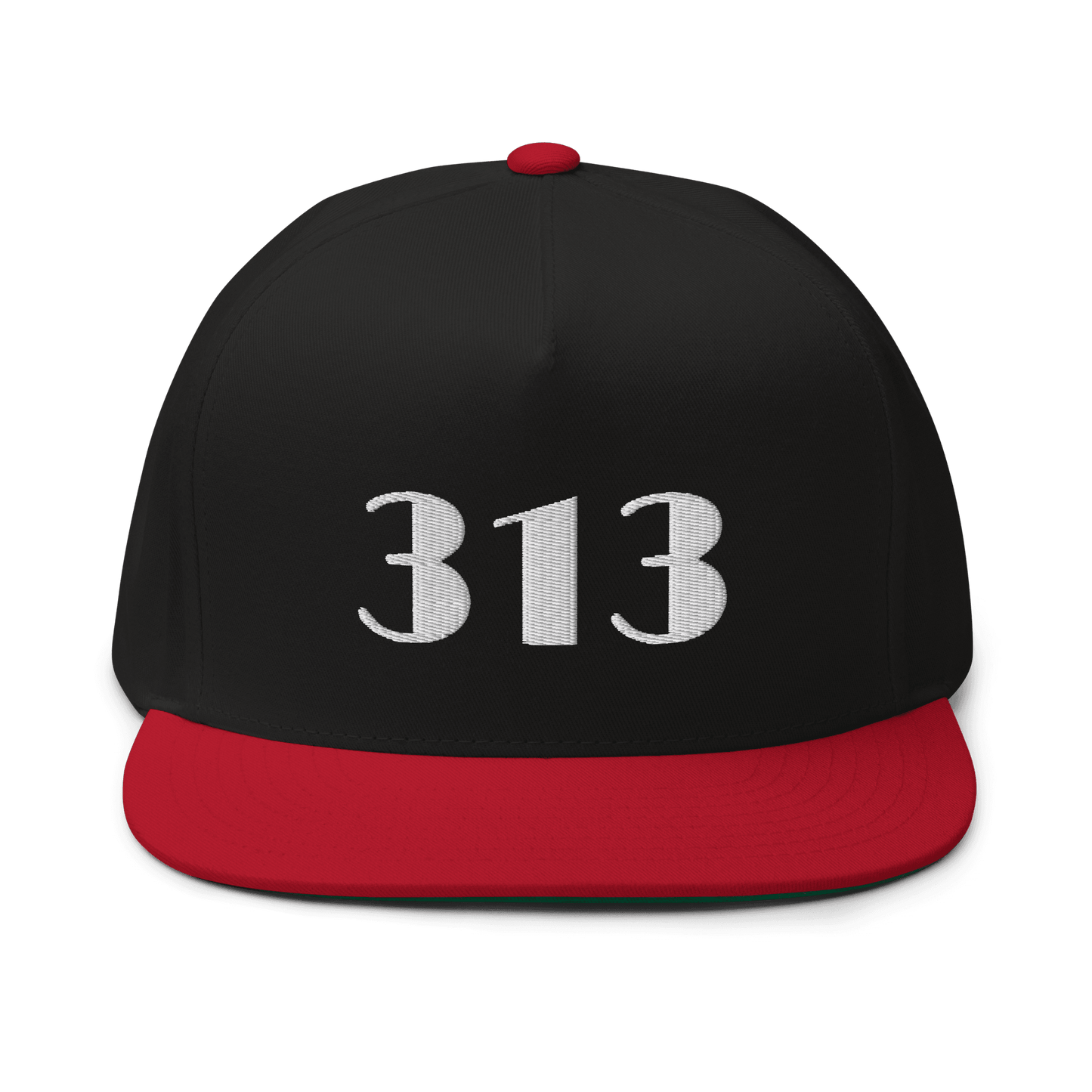 Detroit '313' Flat Bill Cap (Art Deco Font) | White/Black Embroidery - Circumspice Michigan