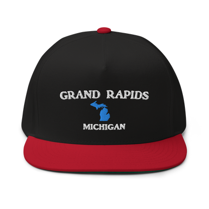 'Grand Rapids Michigan' Flat Bill Snapback Cap (w/ Michigan Outline)