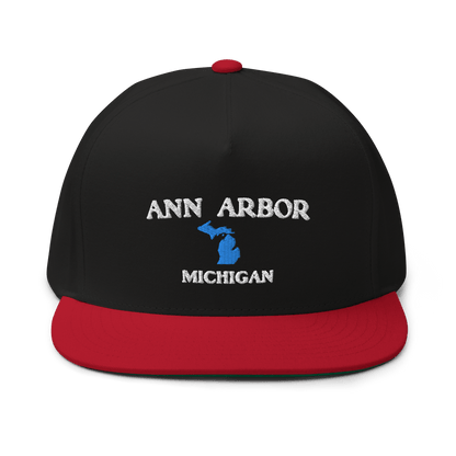 'Ann Arbor Michigan' Flat Bill Snapback Cap (w/ Michigan Outline)