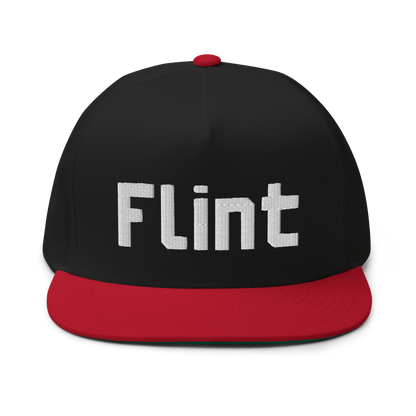 'Flint' Flat Bill Snapback | White/Black Embroidery