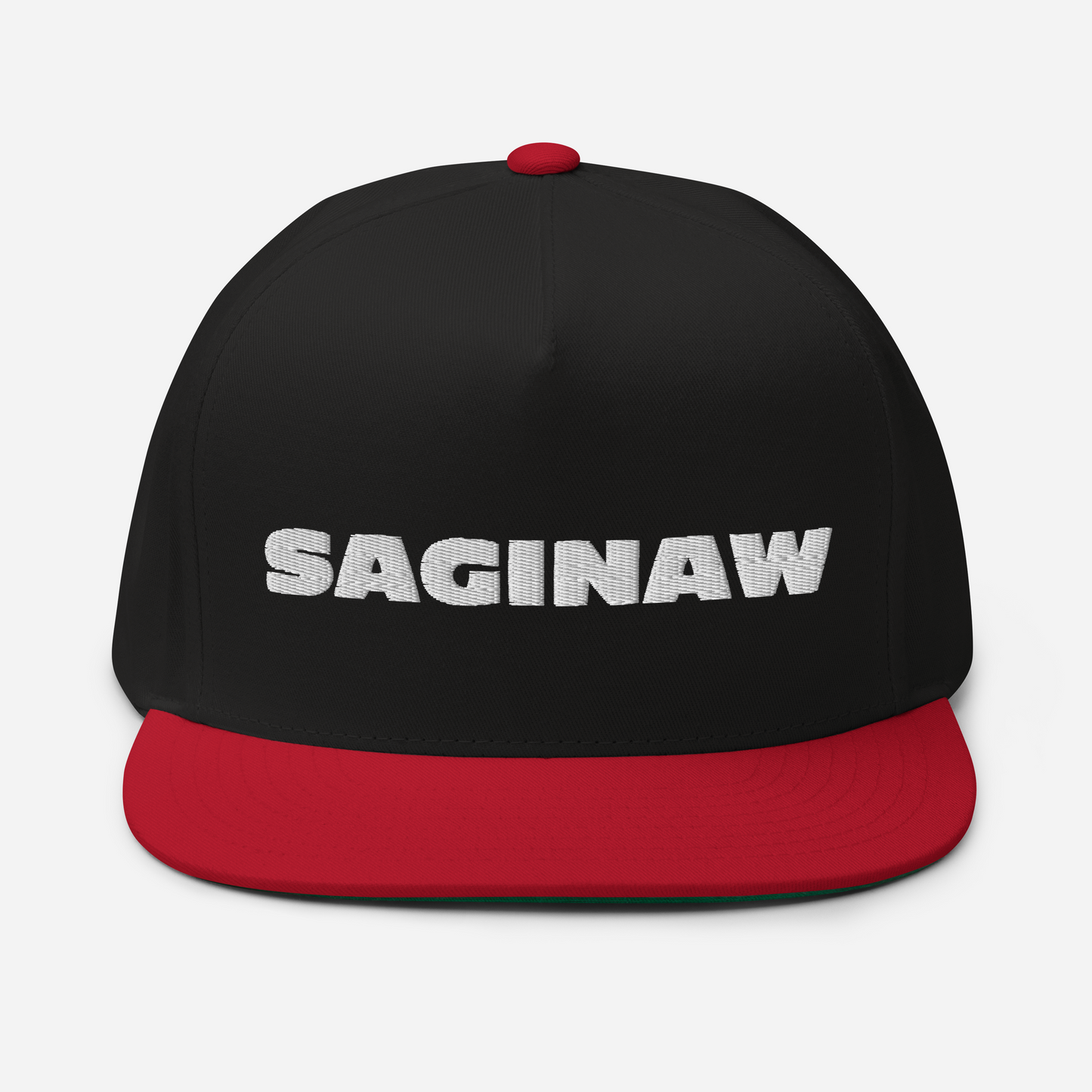 'Saginaw' Flat Bill Snapback | White/Black Embroidery