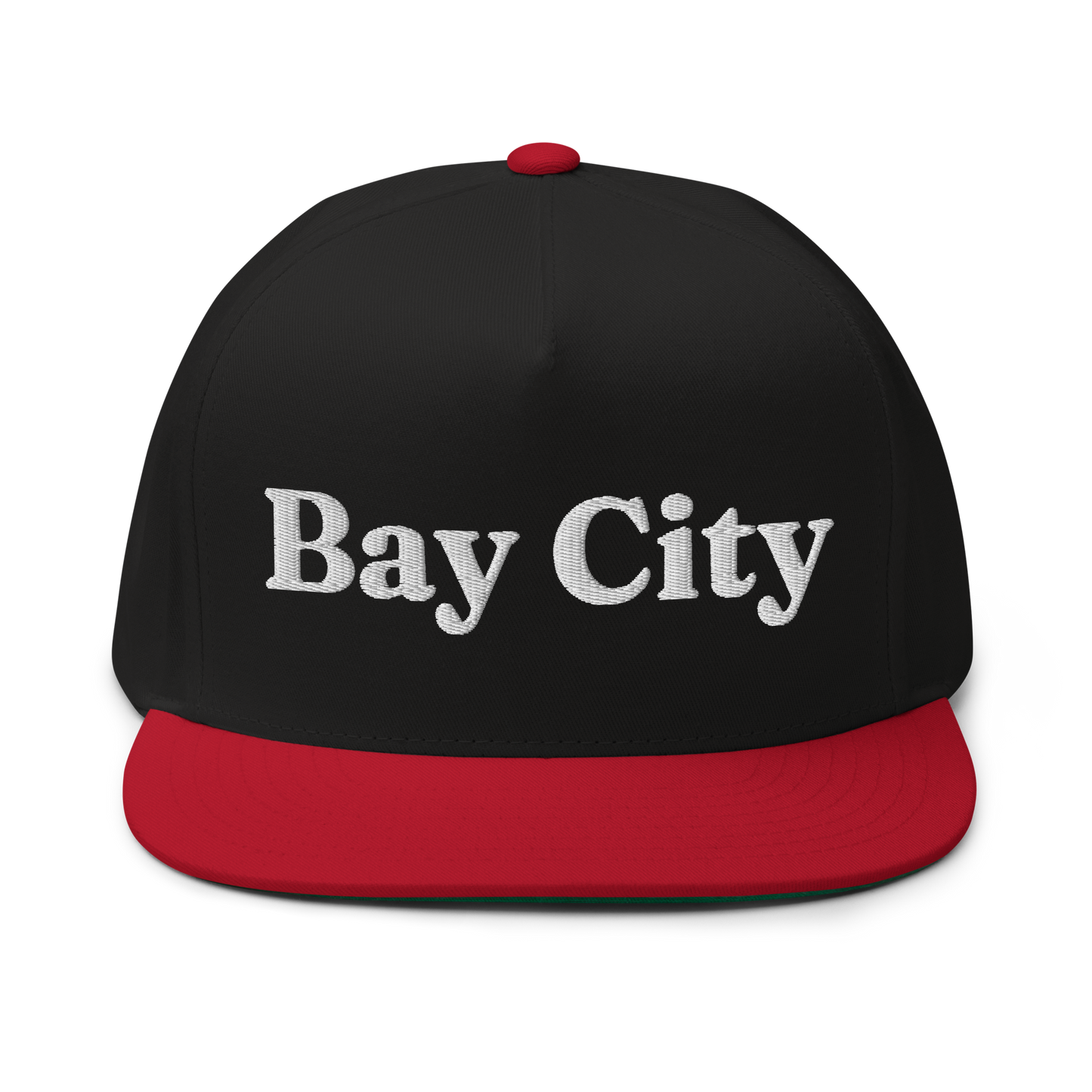 'Bay City' Flat Bill Snapback | Black/White Embroidery