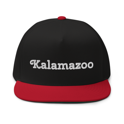 'Kalamazoo' Flat Bill Snapback | White/Black Embroidery