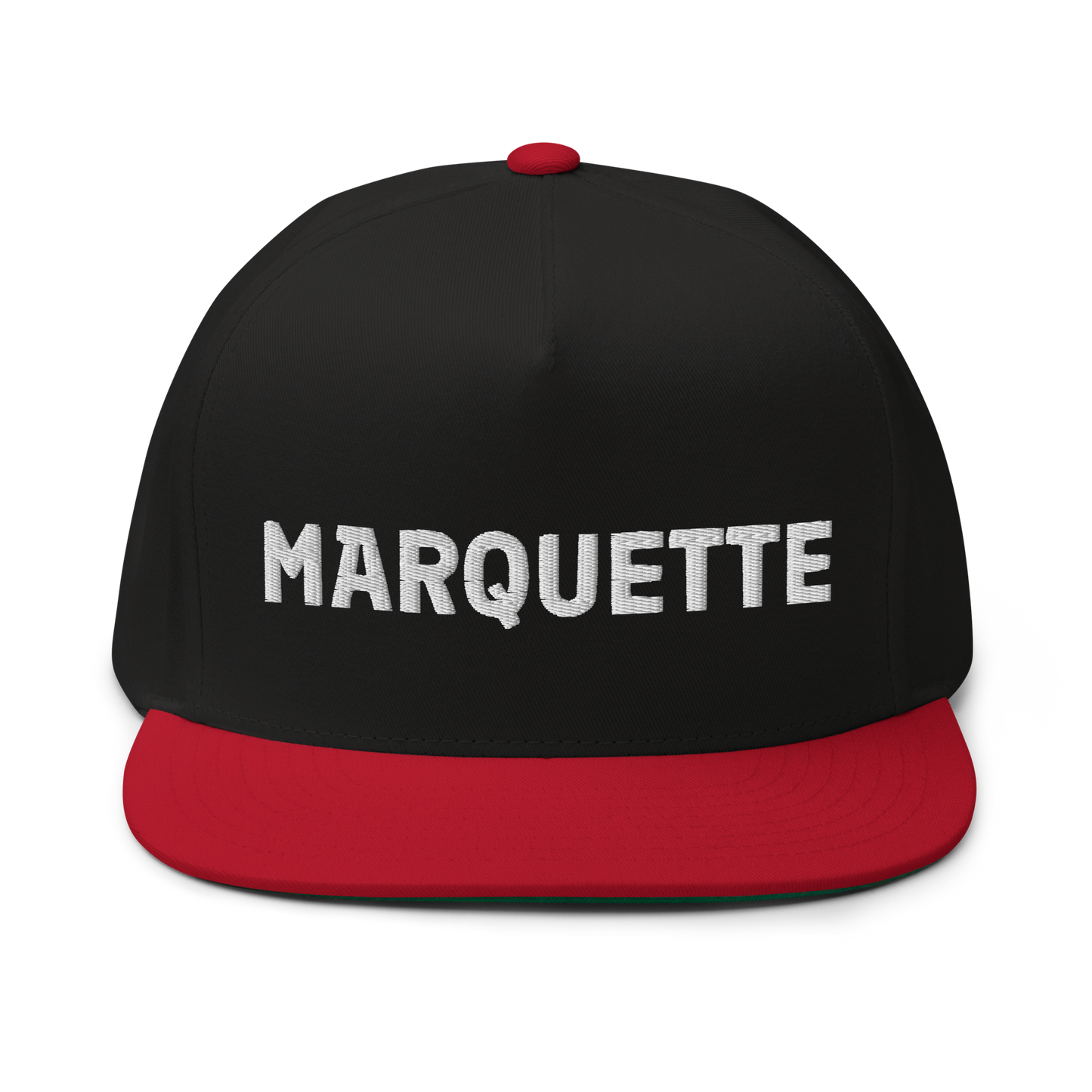 'Marquette' Flat Bill Snapback | White/Black Embroidery