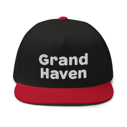 'Grand Haven' Flat Bill Snapback | White/Black Embroidery