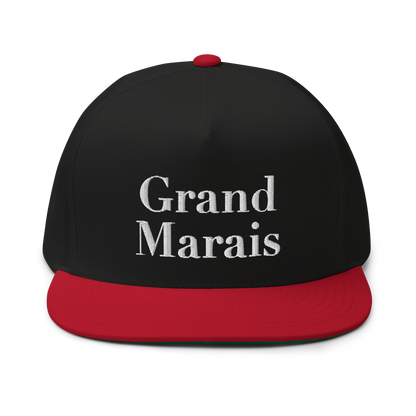 'Grand Marais' Flat Bill Snapback | White/Black Embroidery