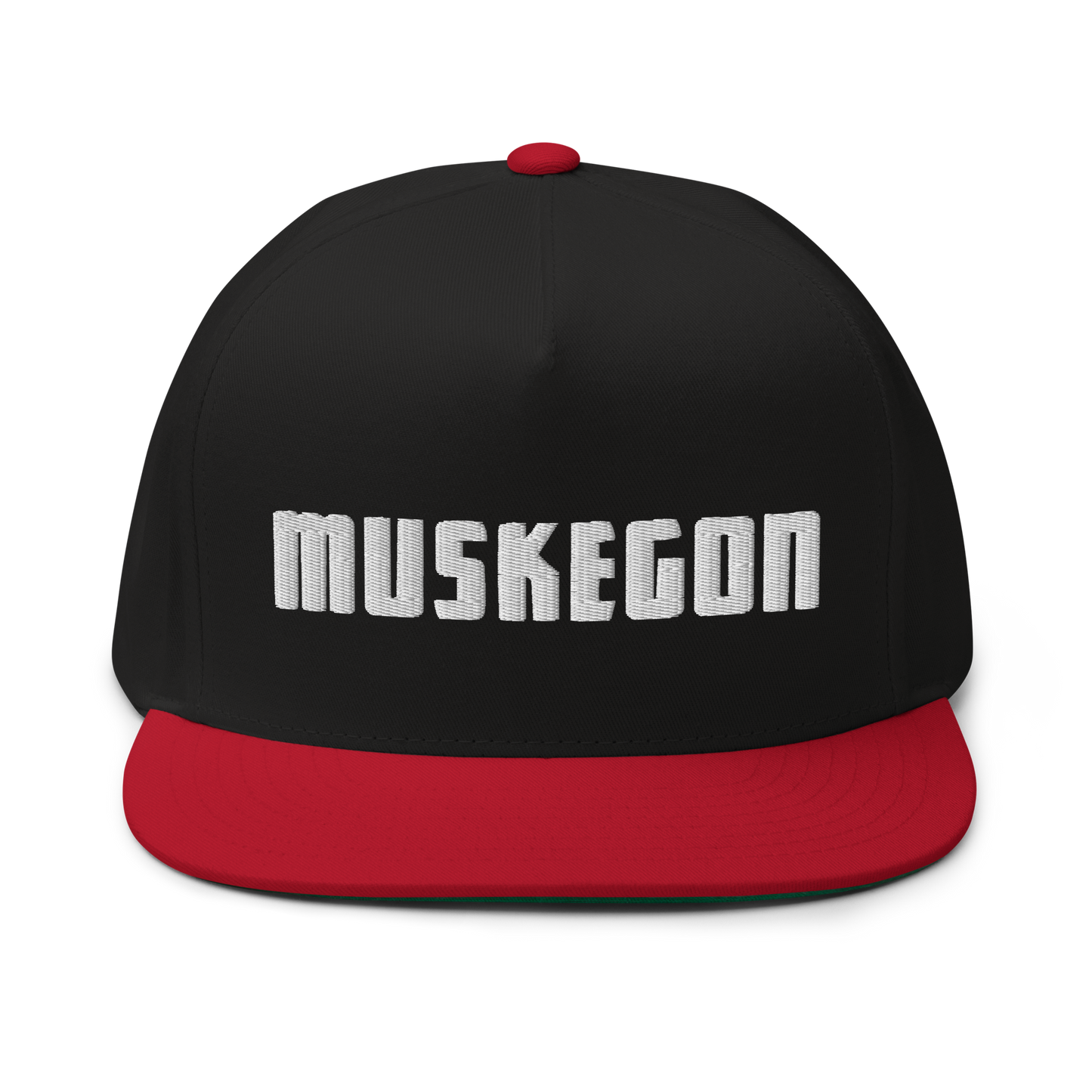 'Muskegon' Flat Bill Snapback | White/Black Embroidery