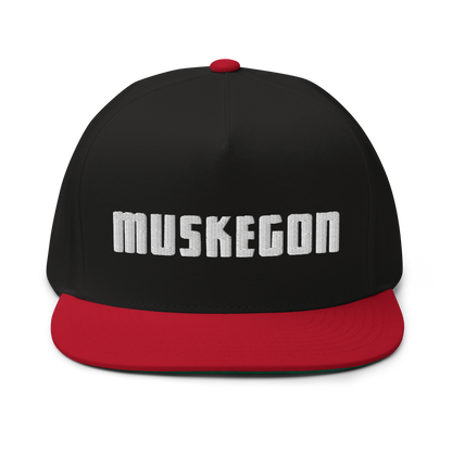 'Muskegon' Flat Bill Snapback | White/Black Embroidery