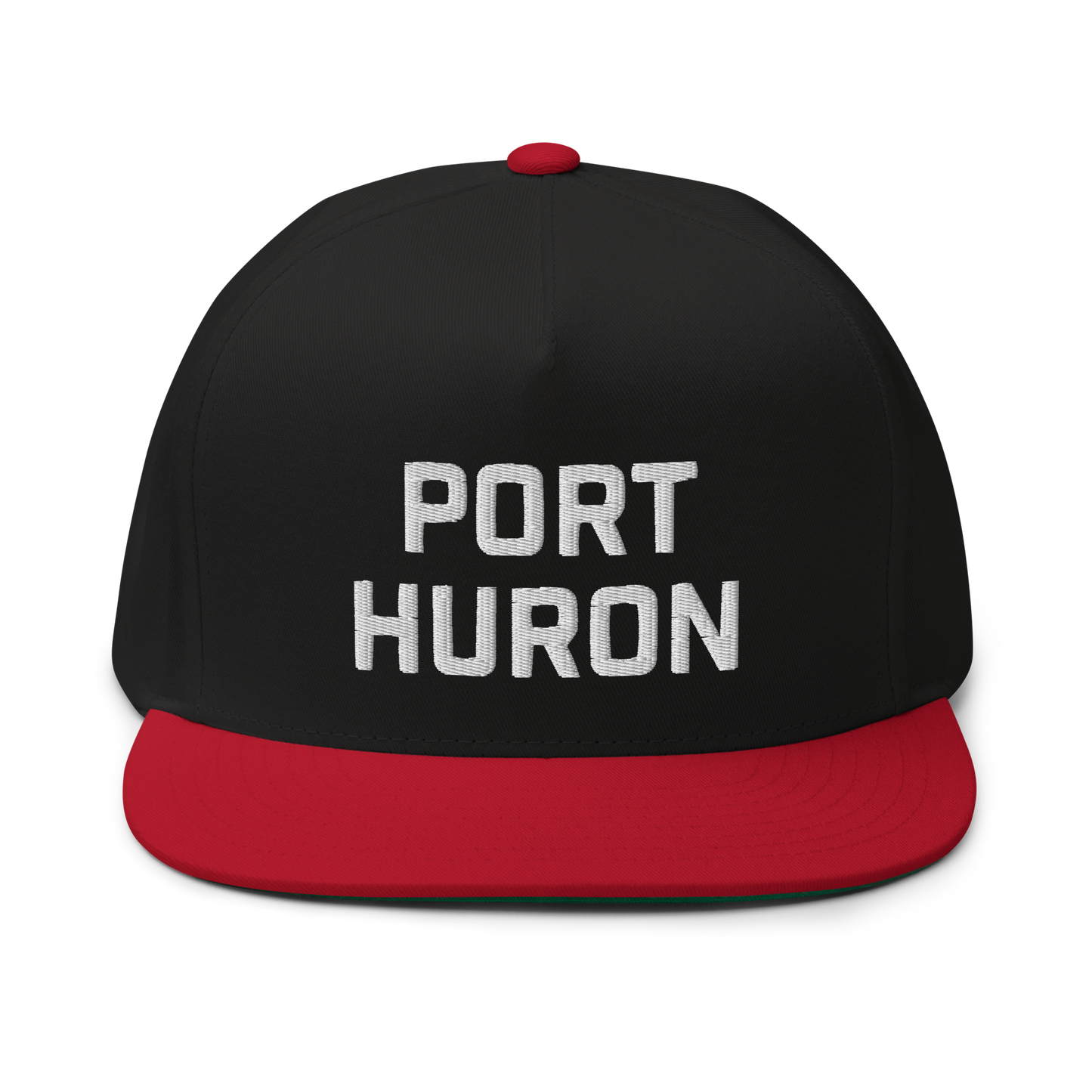 'Port Huron' Flat Bill Snapback | White/Black Embroidery