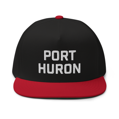 'Port Huron' Flat Bill Snapback | White/Black Embroidery