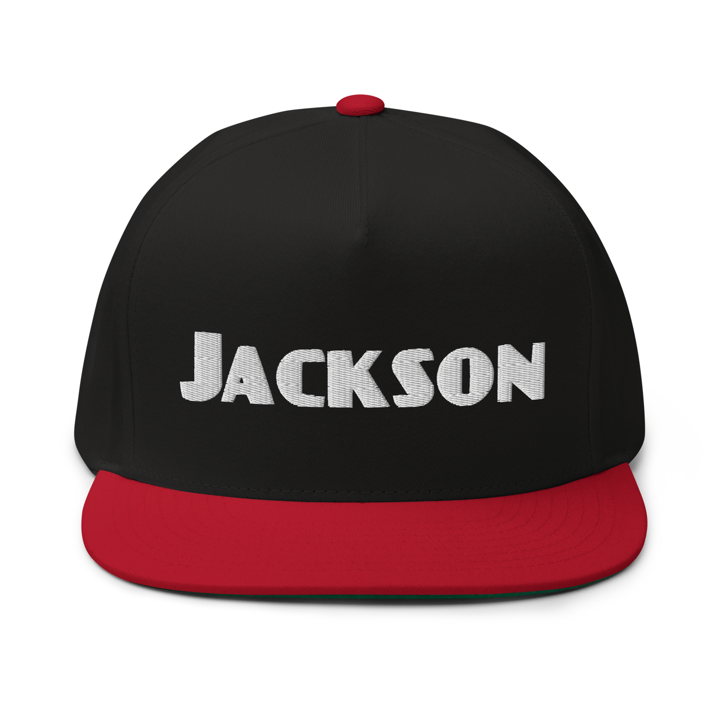 'Jackson' Flat Bill Snapback | White/Black Embroidery