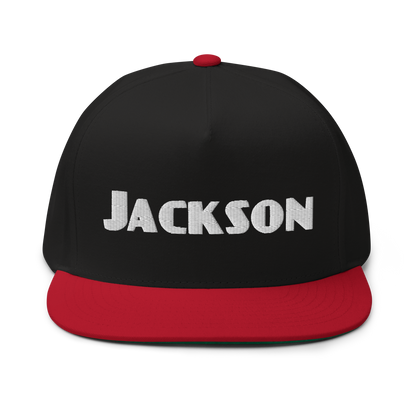 'Jackson' Flat Bill Snapback | White/Black Embroidery