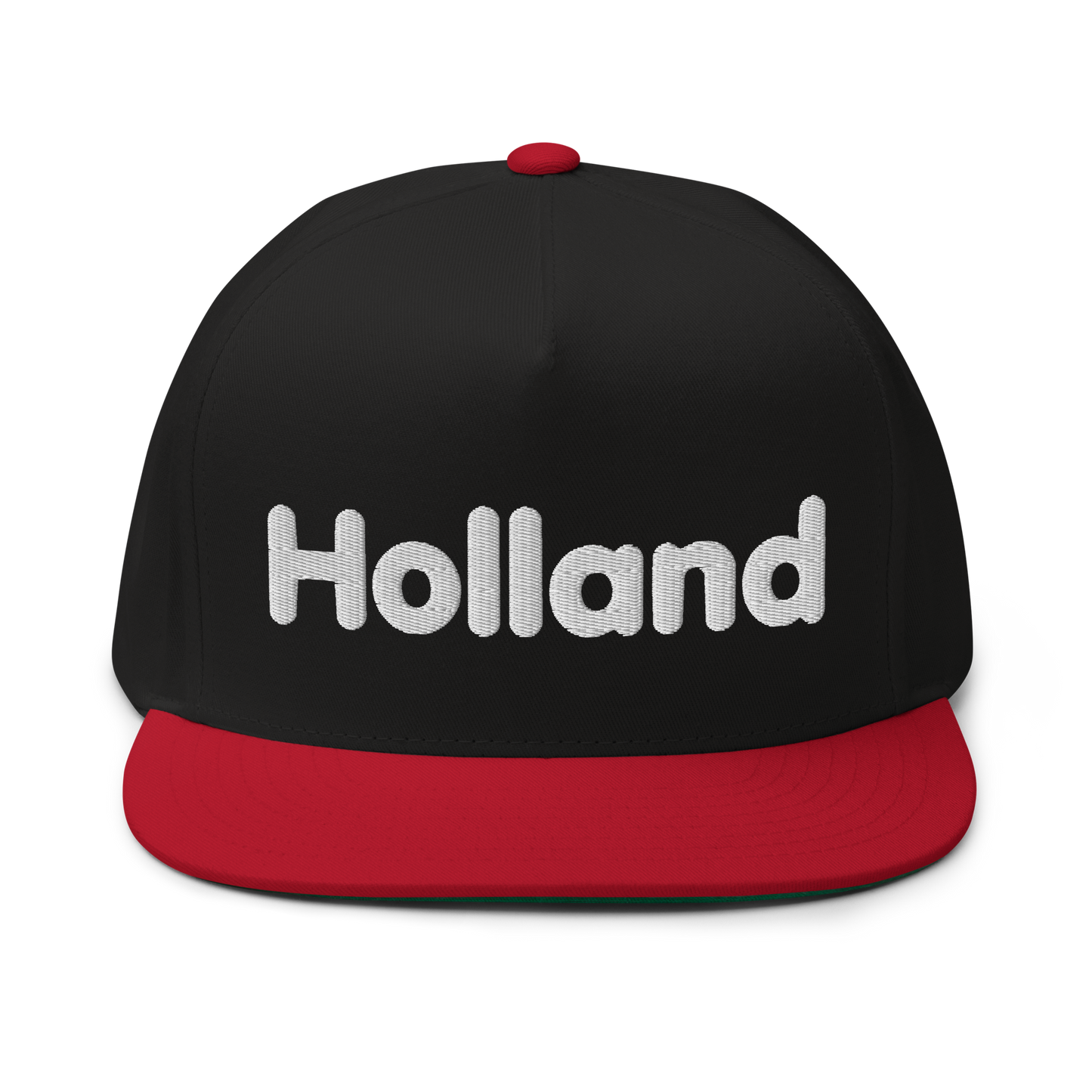 'Holland' Flat Bill Snapback | White/Black Embroidery