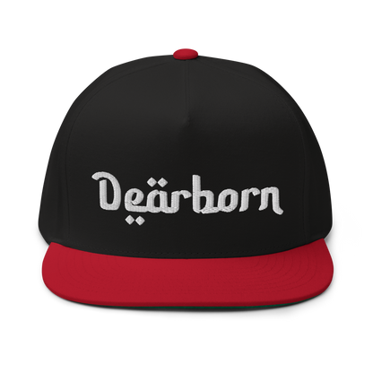 'Dearborn' Flat Bill Snapback | White/Black Embroidery