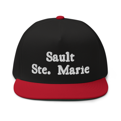 'Sault Ste. Marie' Flat Bill Snapback | White/Black Embroidery