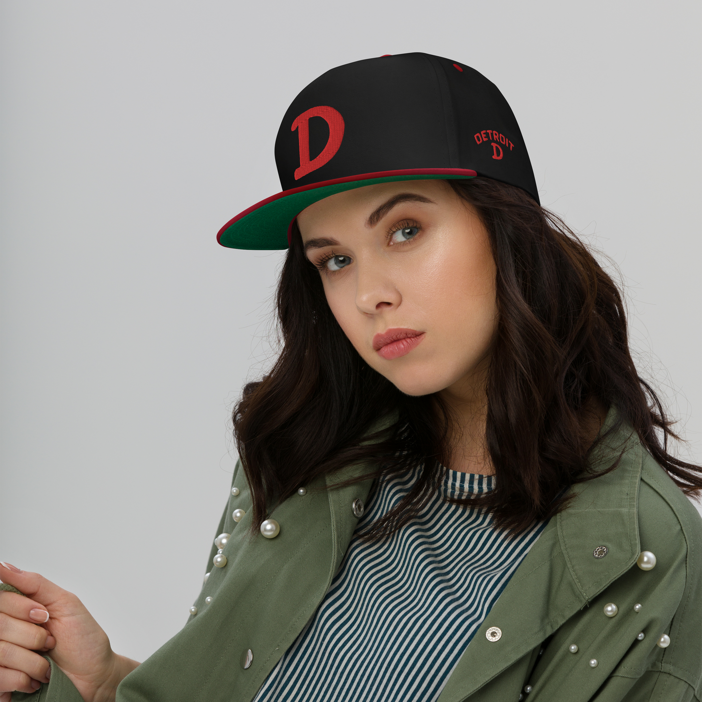 Detroit 'Old French D' Flat Bill Snapback (w/ Side Design) | Red Embroidery