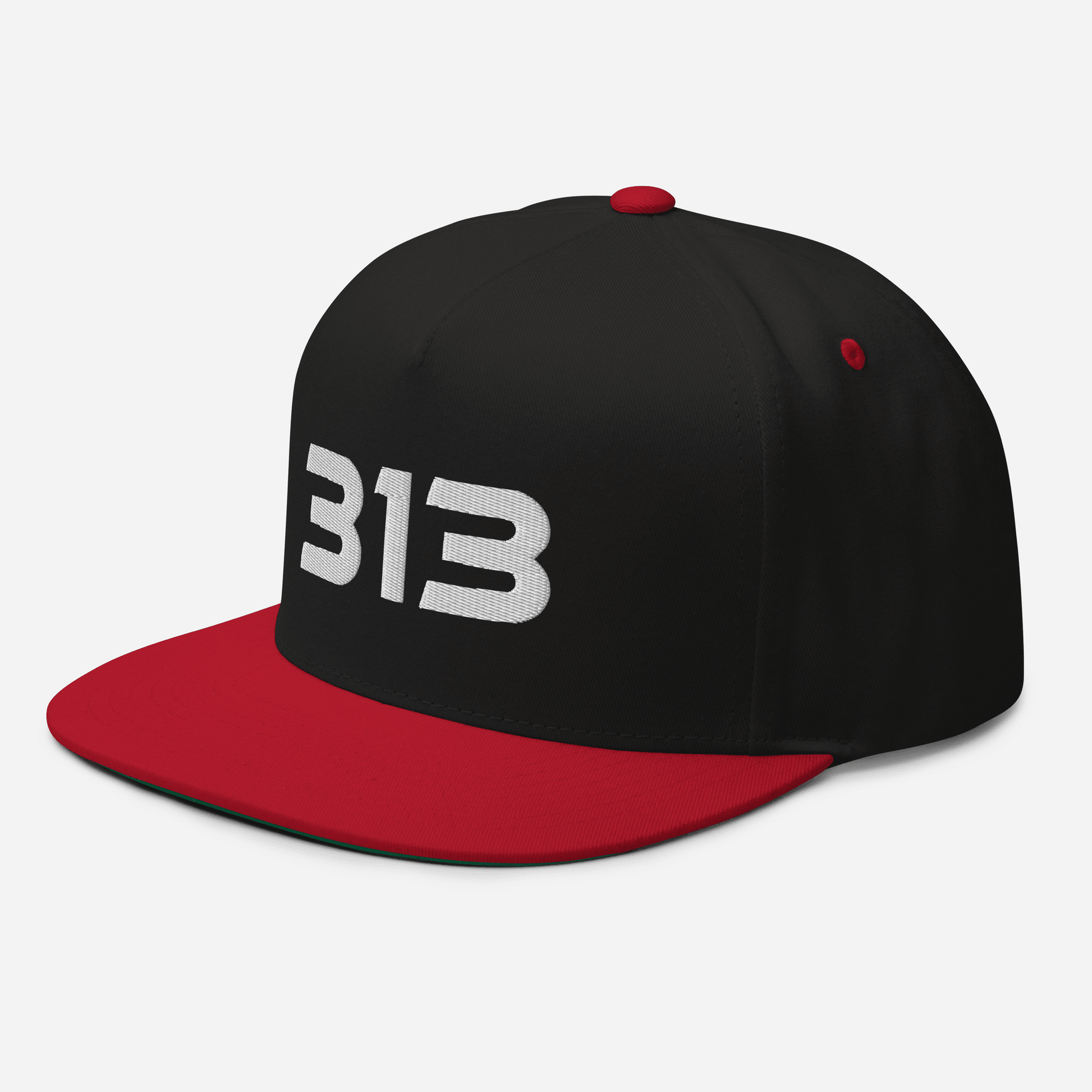 Detroit '313' Flat Bill Cap (Futuristic Sans Font) | White/Black Embroidery - Circumspice Michigan