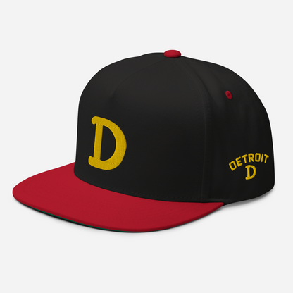 Detroit 'Old French D' Flat Bill Snapback (w/ Side Design) | Gold Embroidery