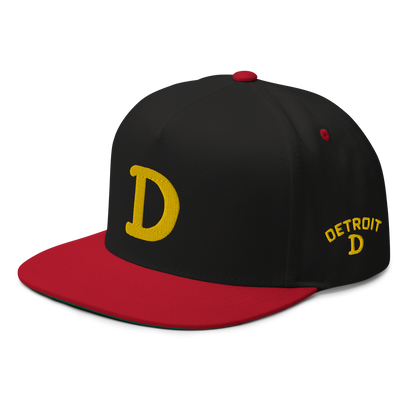 Detroit 'Old French D' Flat Bill Snapback (w/ Side Design) | Gold Embroidery