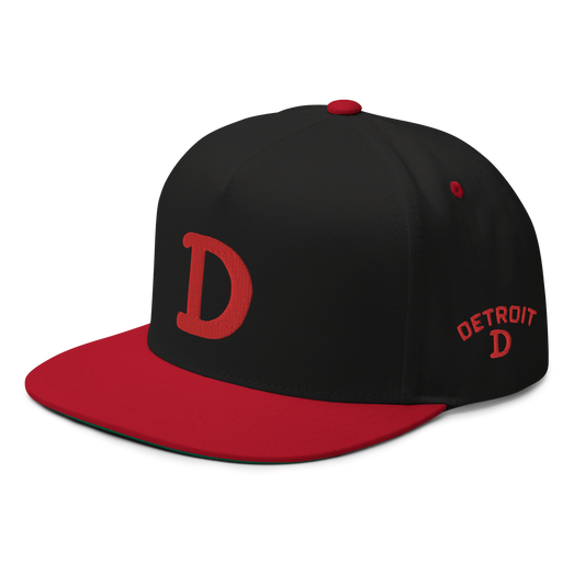 Detroit 'Old French D' Flat Bill Snapback (w/ Side Design) | Red Embroidery