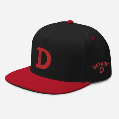 Detroit 'Old French D' Flat Bill Snapback (w/ Side Design) | Red Embroidery