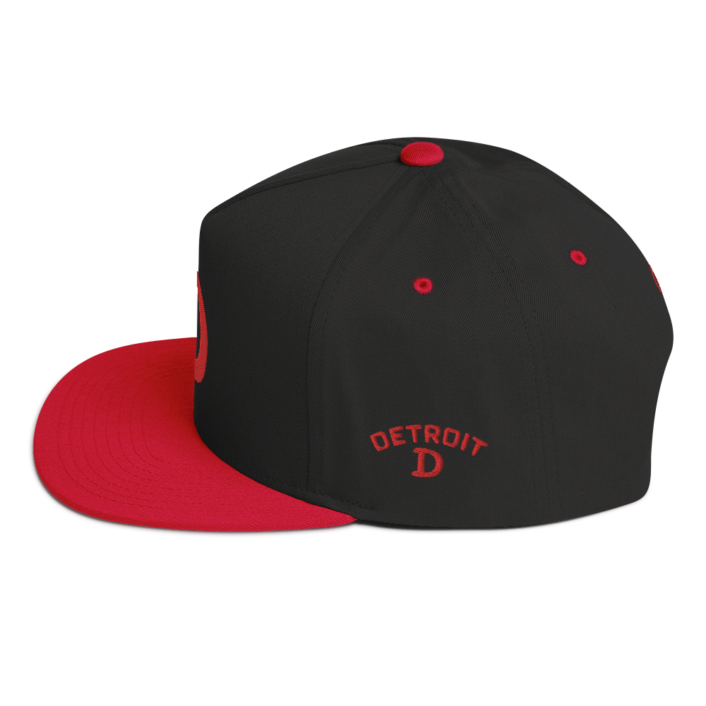 Detroit 'Old French D' Flat Bill Snapback (w/ Side Design) | Red Embroidery