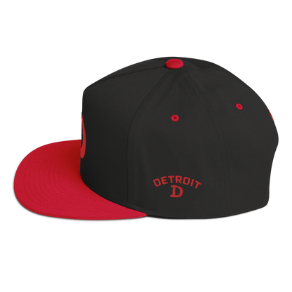 Detroit 'Old French D' Flat Bill Snapback (w/ Side Design) | Red Embroidery