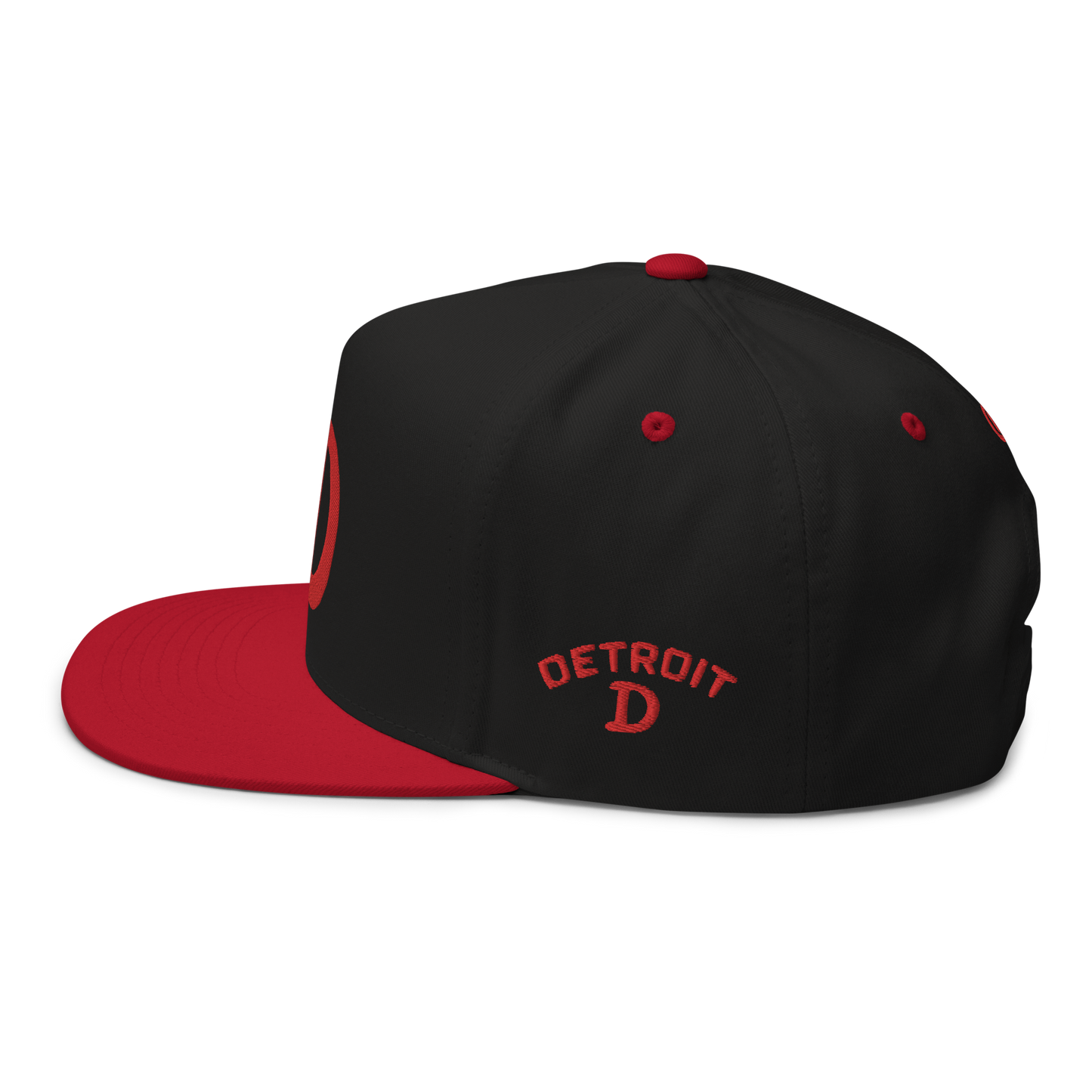 Detroit 'Old French D' Flat Bill Snapback (w/ Side Design) | Red Embroidery