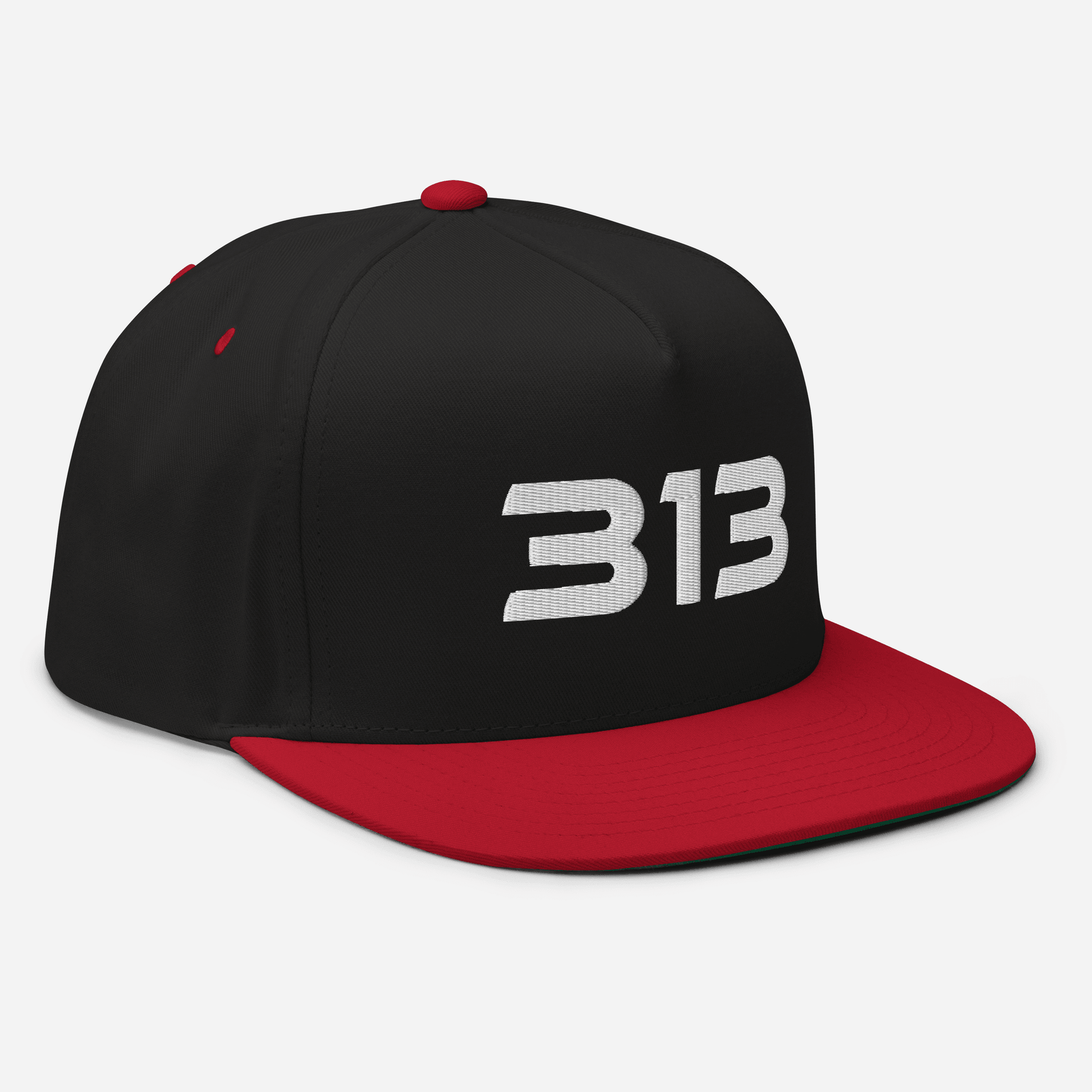 Detroit '313' Flat Bill Cap (Futuristic Sans Font) | White/Black Embroidery - Circumspice Michigan