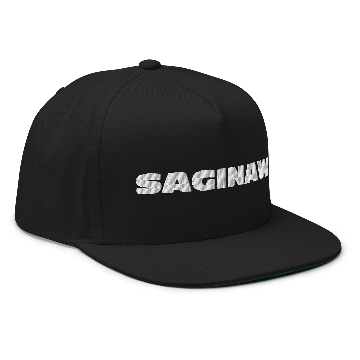 'Saginaw' Flat Bill Snapback | White/Black Embroidery