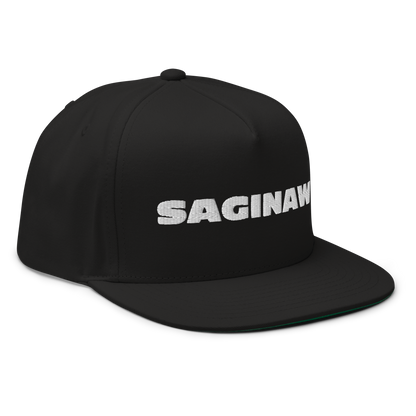 'Saginaw' Flat Bill Snapback | White/Black Embroidery