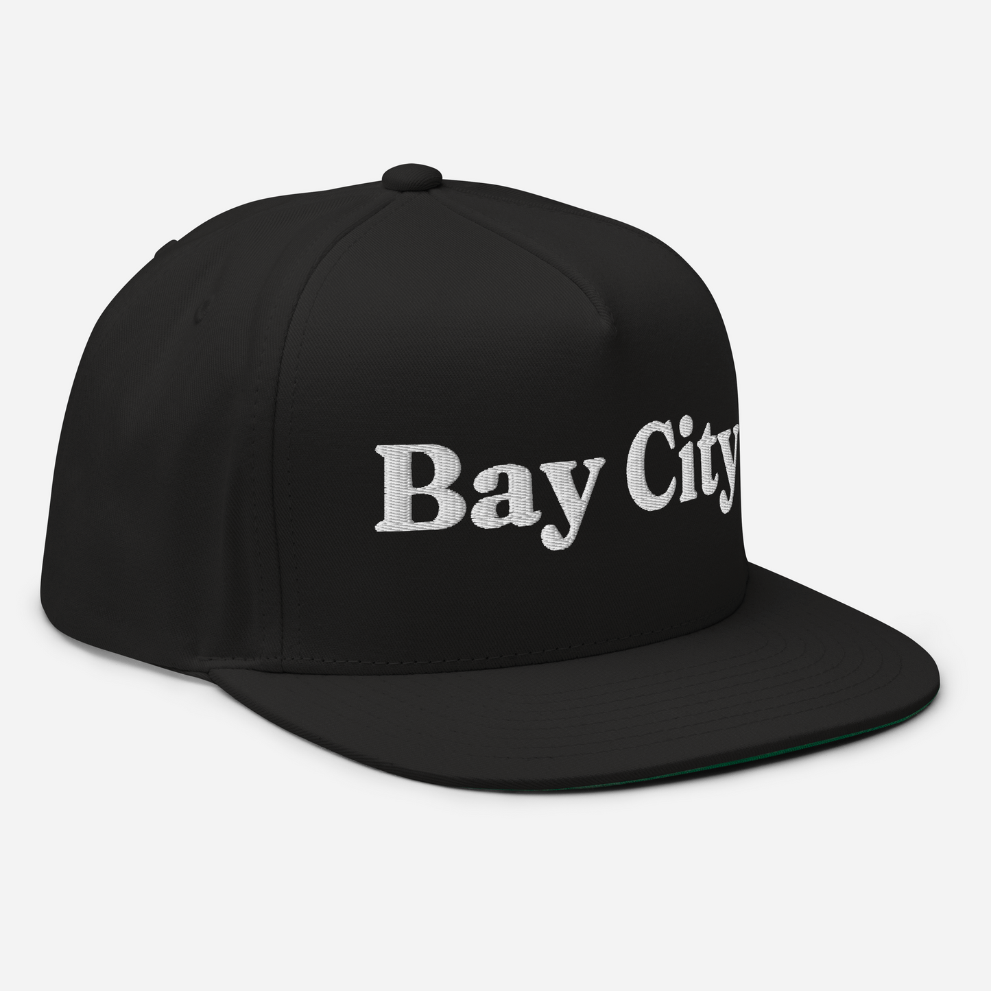 'Bay City' Flat Bill Snapback | Black/White Embroidery