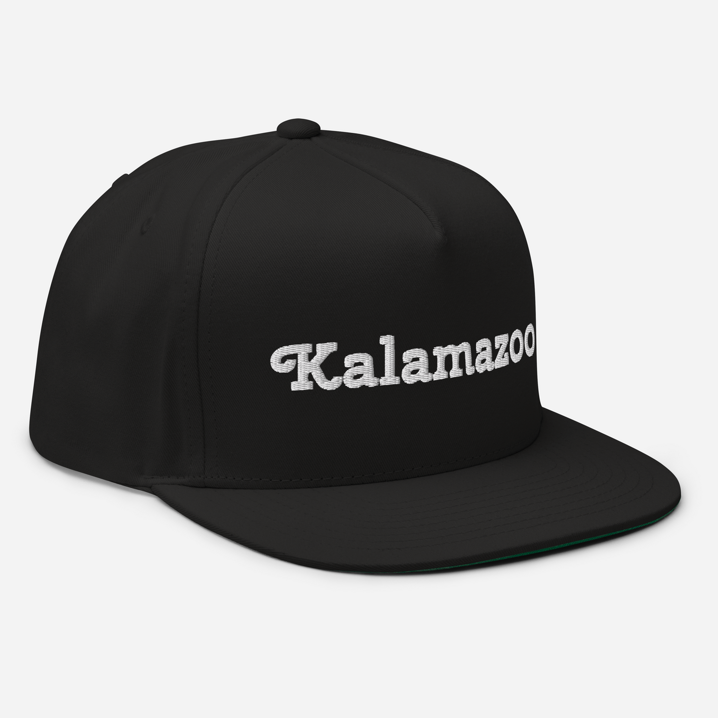 'Kalamazoo' Flat Bill Snapback | White/Black Embroidery