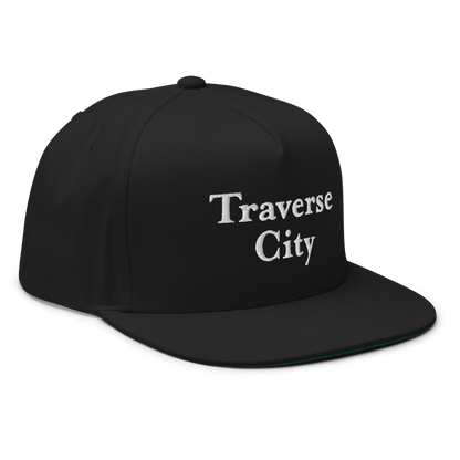 'Traverse City' Flat Bill Snapback | White/Black Embroidery