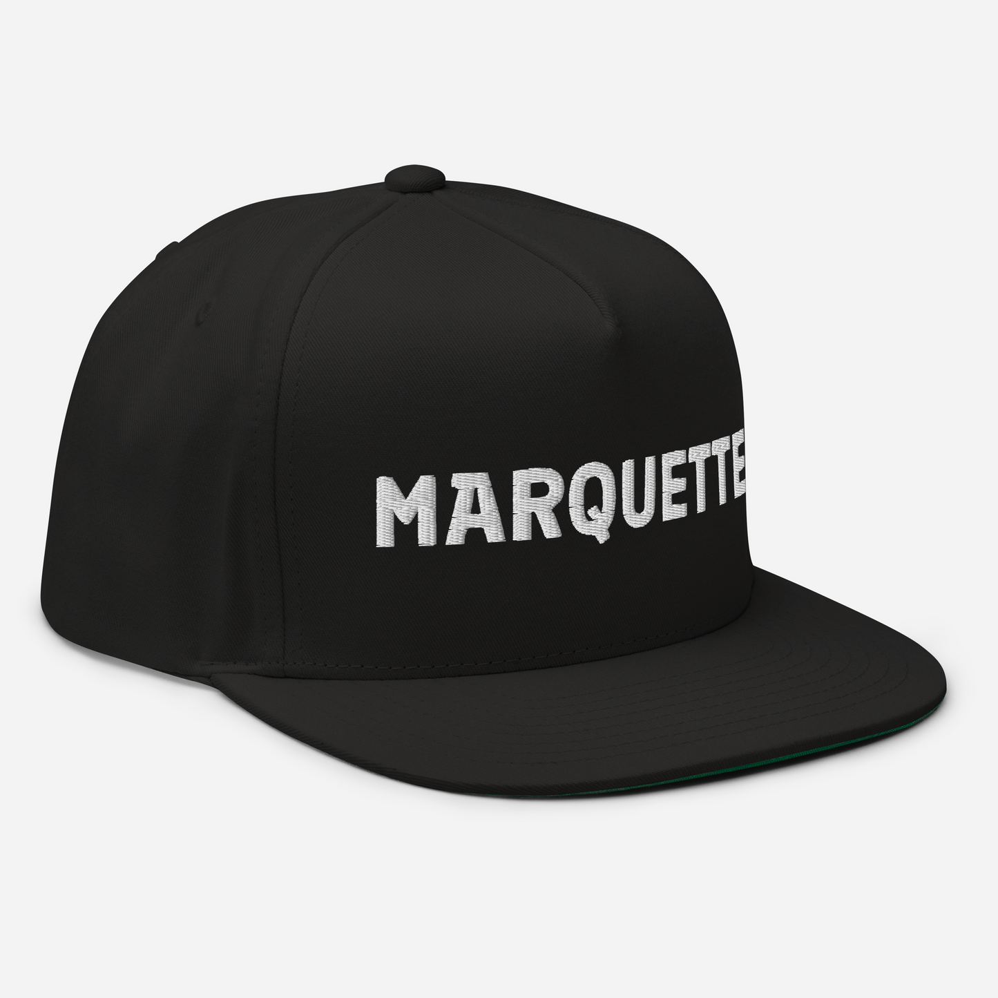 'Marquette' Flat Bill Snapback | White/Black Embroidery