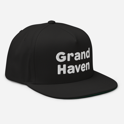 'Grand Haven' Flat Bill Snapback | White/Black Embroidery