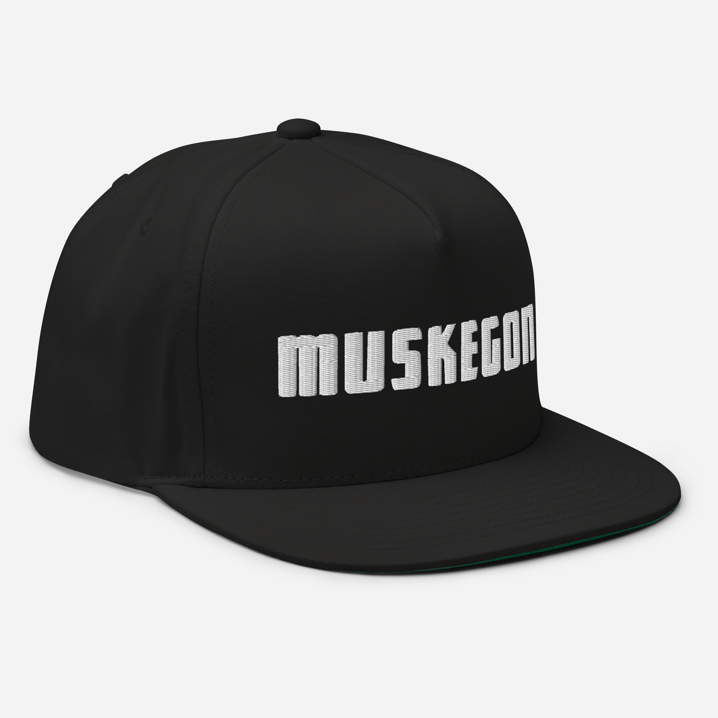 'Muskegon' Flat Bill Snapback | White/Black Embroidery