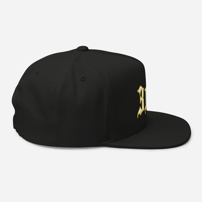 Detroit '313' Flat Bill Cap (Old English Font) | White/Gold Embroidery - Circumspice Michigan