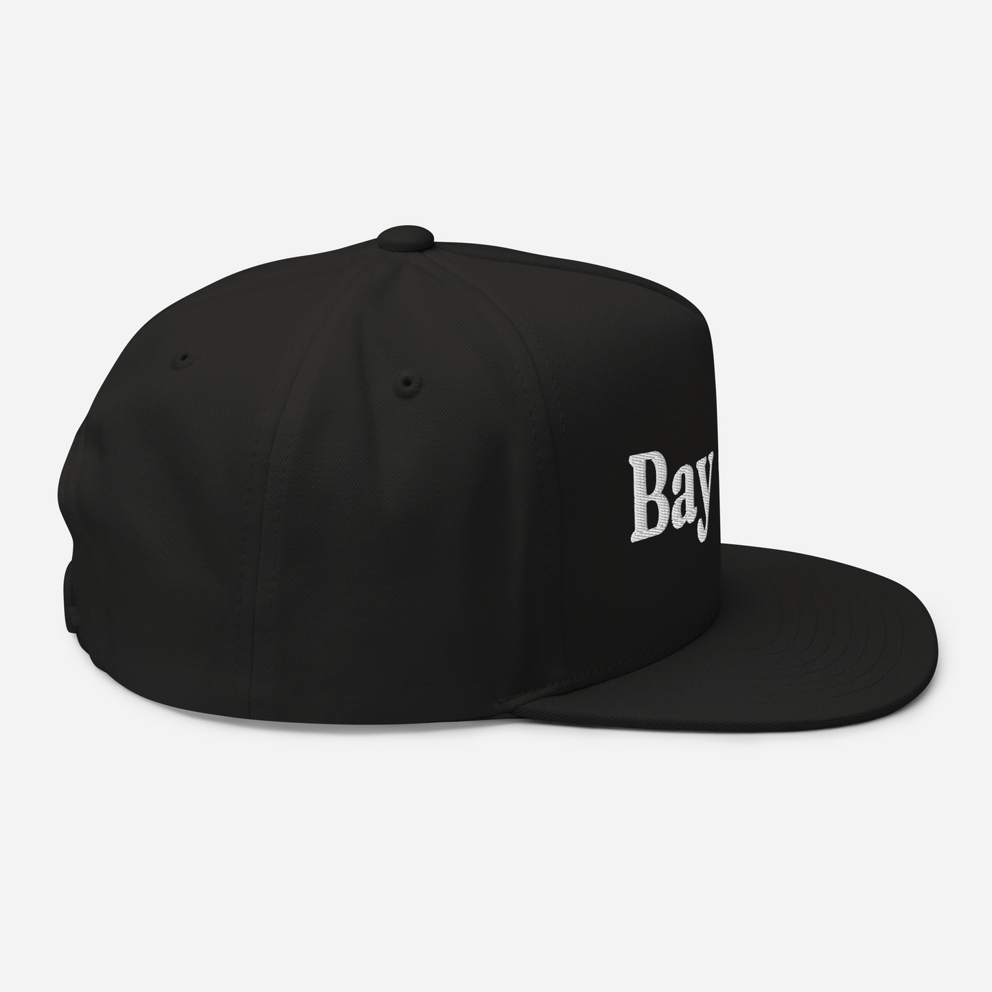 'Bay City' Flat Bill Snapback | Black/White Embroidery