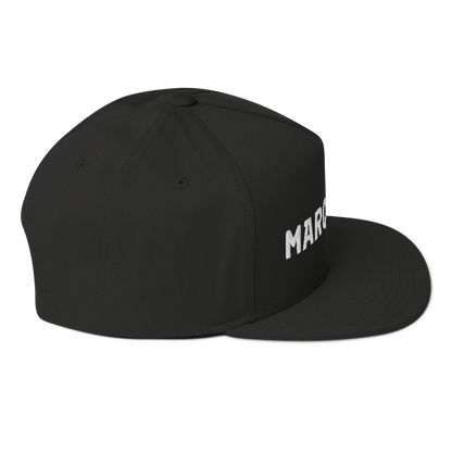 'Marquette' Flat Bill Snapback | White/Black Embroidery