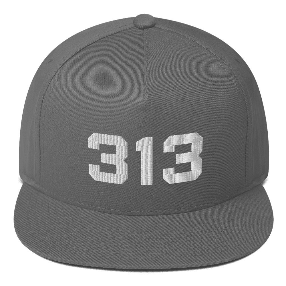 Detroit '313' Flat Bill Cap | White/Black Embroidery - Circumspice Michigan