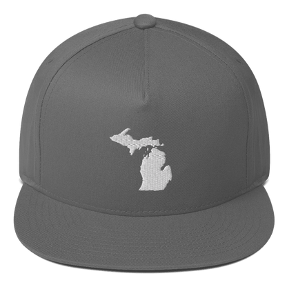 Michigan Outline Flat Bill Cap | White/Navy Embroidery - Circumspice Michigan