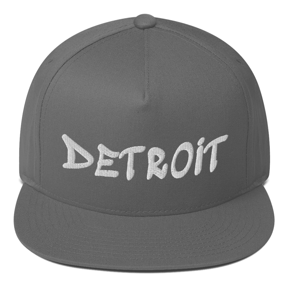 'Detroit' Flat Bill (1980's Hip Hop Font) | White/Black Embroidery - Circumspice Michigan