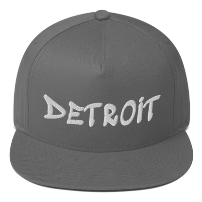 'Detroit' Flat Bill (1980's Hip Hop Font) | White/Black Embroidery - Circumspice Michigan