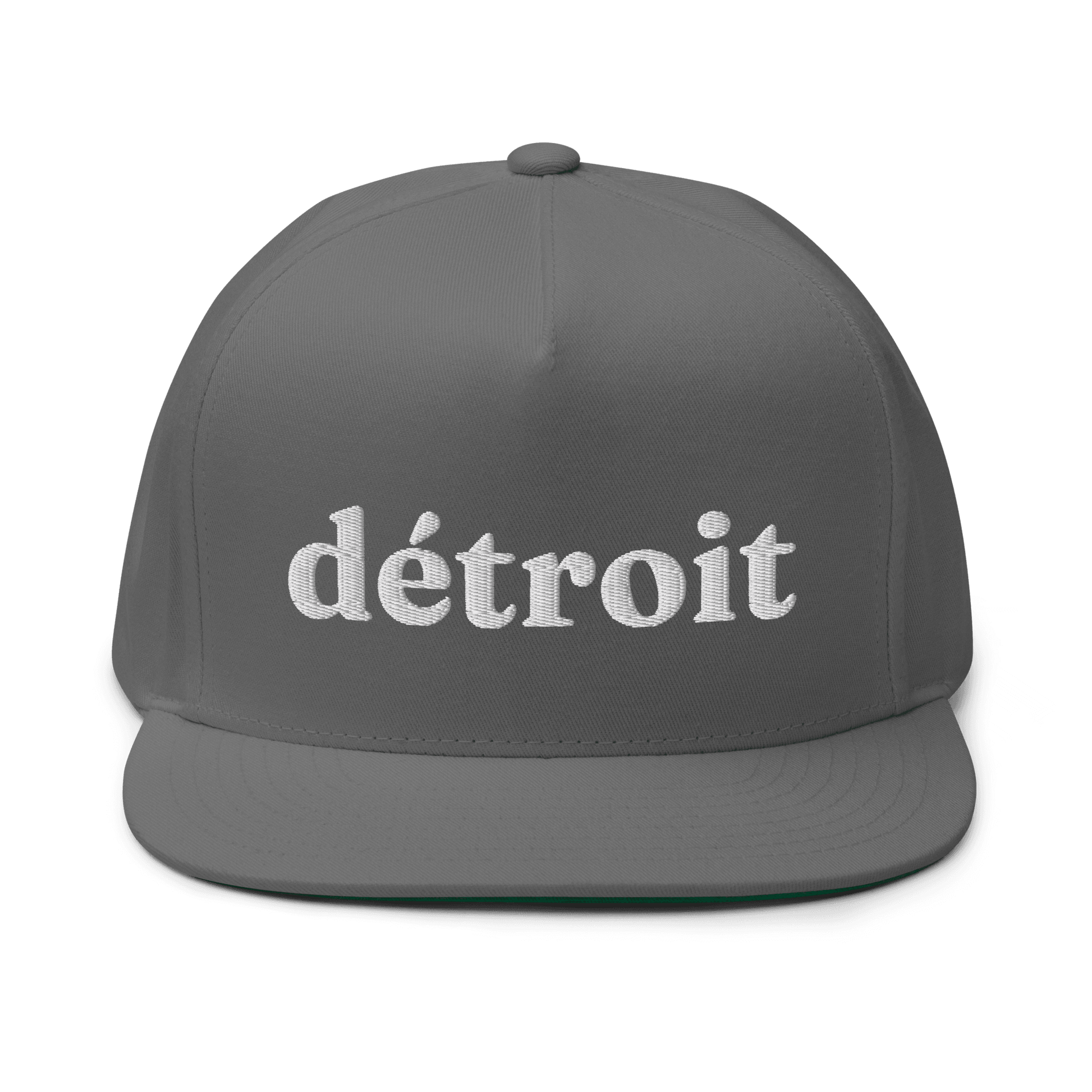 'Detroit' Flat Bill Cap (Old-Style Serif Font) | White/Navy Embroidery - Circumspice Michigan