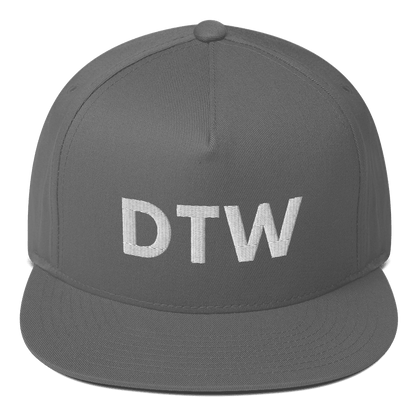 Detroit 'DTW' Flat Bill Hat | White/Black Embroidery - Circumspice Michigan