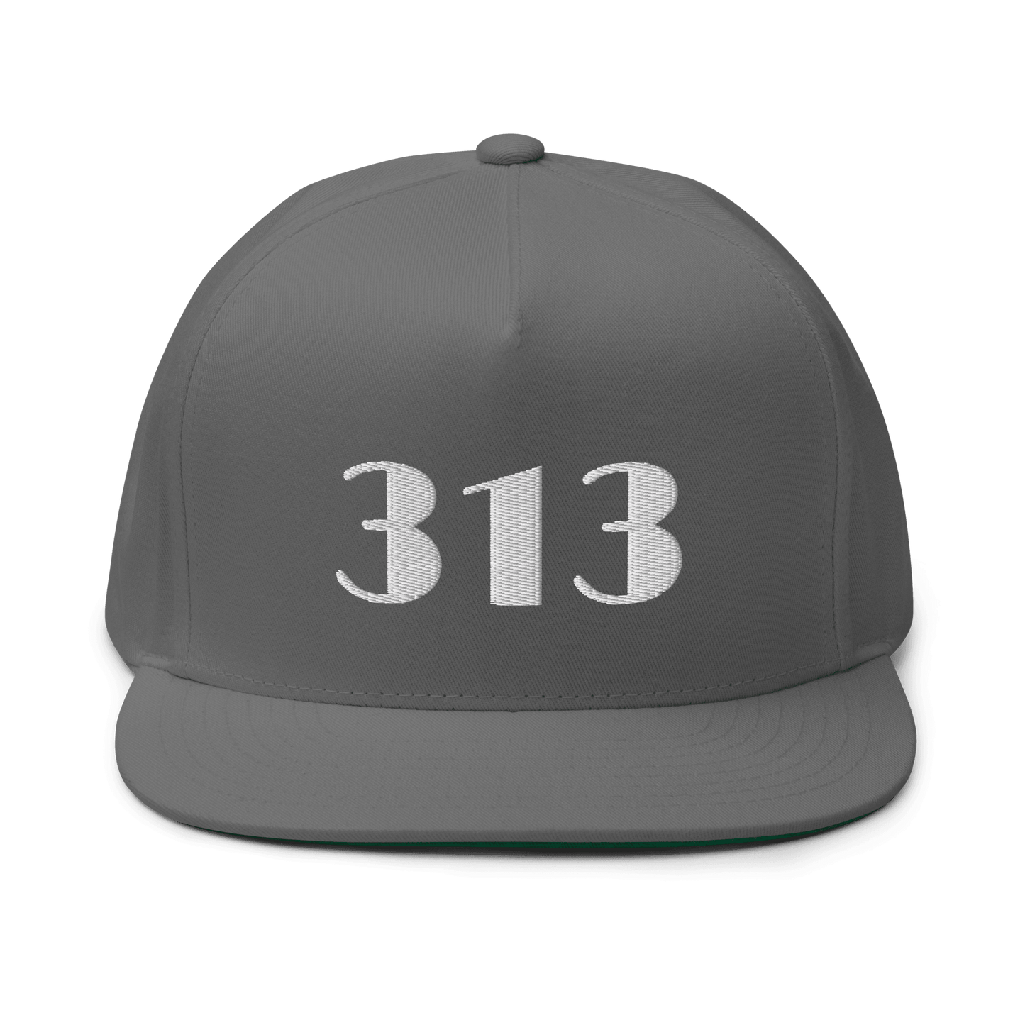 Detroit '313' Flat Bill Cap (Art Deco Font) | White/Black Embroidery - Circumspice Michigan