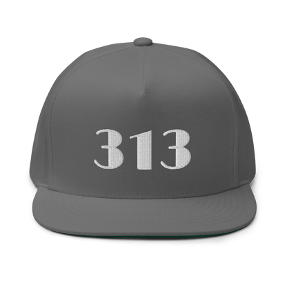 Detroit '313' Flat Bill Cap (Art Deco Font) | White/Black Embroidery - Circumspice Michigan