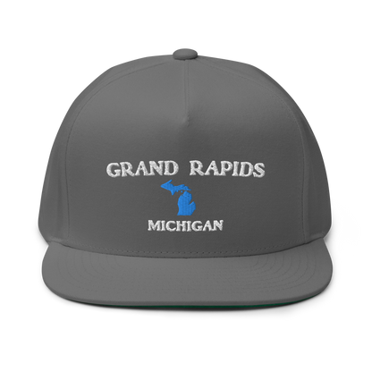 'Grand Rapids Michigan' Flat Bill Snapback Cap (w/ Michigan Outline)